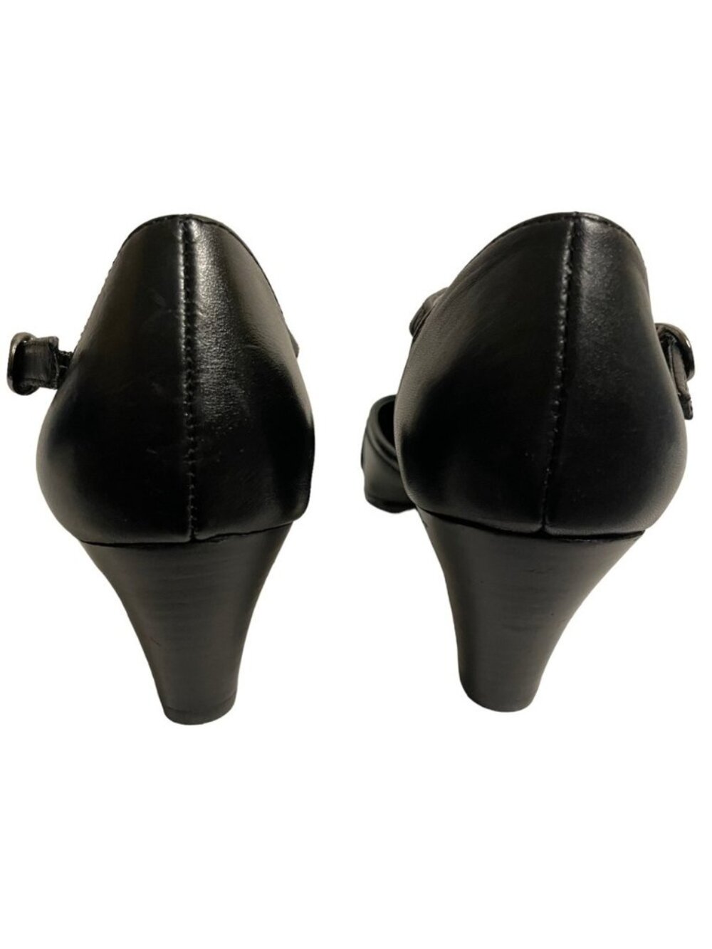 Strictly Comfort Black Mary Jane Leather Heels Ankle Strap Size 8.5 Left 9 Right - Picture 6 of 15